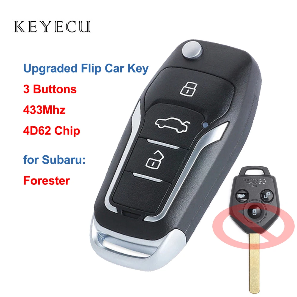 

Keyecu Upgraded Flip Folding Remote Key Fob 3 Buttons 315/433MHz 4D62 Chip for Subaru Forester 2008 2009 2010 2011 2012