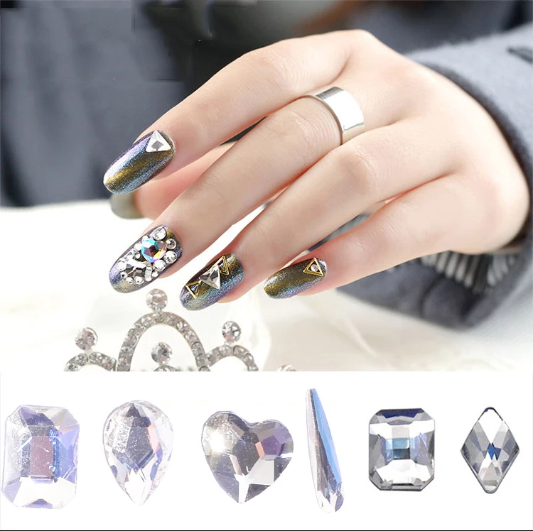 

50 pcs Nail Art New 2019 Shaped Square Diamond Symphony AB Nail Transparent Rhinestone Jewelry Vibrating Super Flash Flat Drill