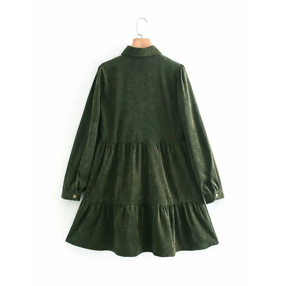 

Women Dress Za 2021 Fashion Velvet Ruffles Streetwear Mini Dress Long Sleeve Button Shirts Dress Female Elegant Mujer Vestidos