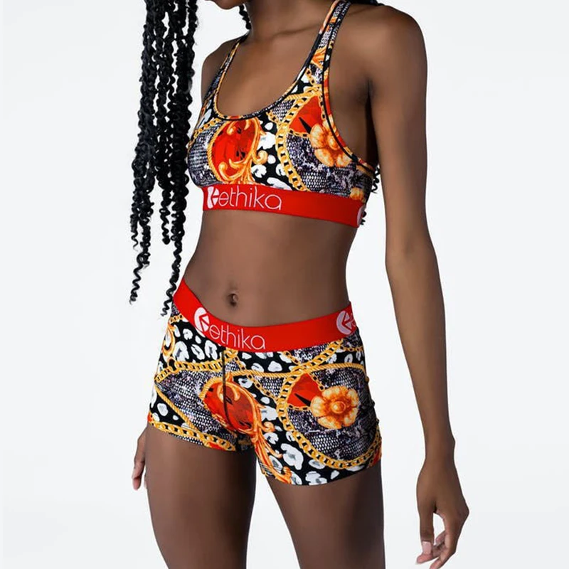 

ETHIKA 2021 Hot Special Summer Sleeveless Short Pant Print Shorts 2PCs Set Gym Fiteness Beach Clothing Ladies Women Sets