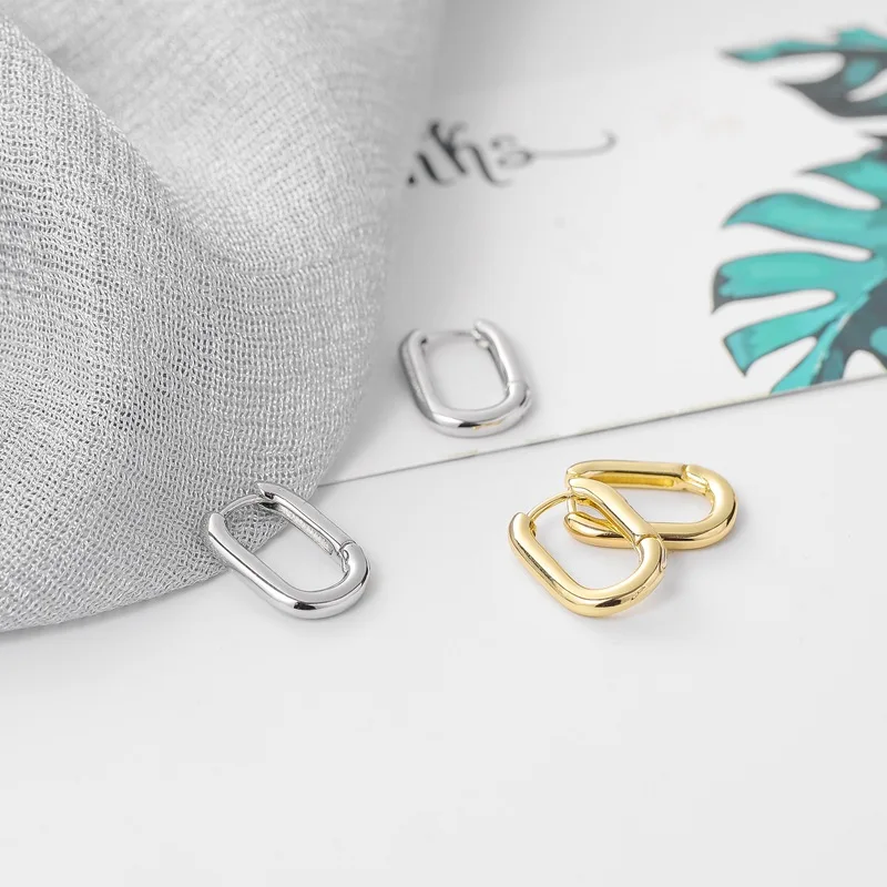 

Gold Color Geometric Oval Small Hoop Earrings For Women Simple Prevent Allergy Earrings With S925 Stamp Jewelry Gift