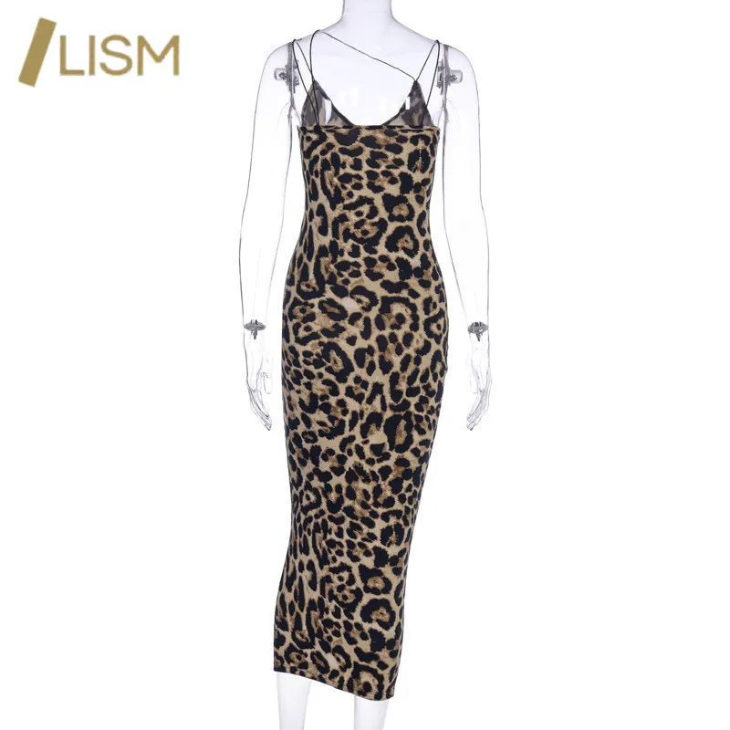 

LISM Elegant Serpentine Leopard Printing Ladies Dresses Women Sleeveless Bodycon Dresses Sexy Night Club Party Clothes Female