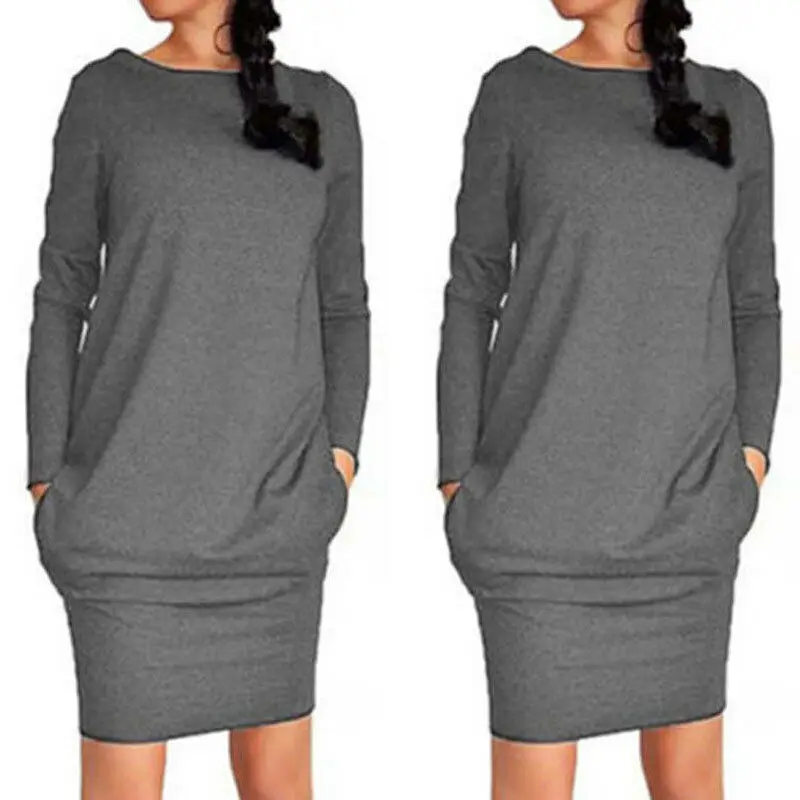 Женская туника с длинным рукавом однотонный вязаный длинный свитер джемпер