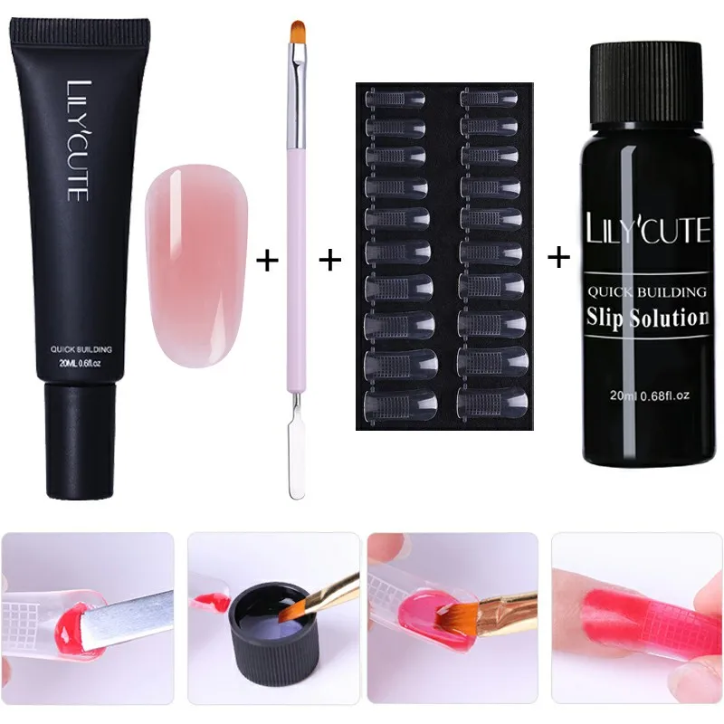 LILYCUTE 20 мл Быстрый гель продлевающий половой акт поли гель для ногтей розовый белый металл с прозрачными кристаллами светодиодный акриловый строительный УФ-гель набор ногтей лампа набор