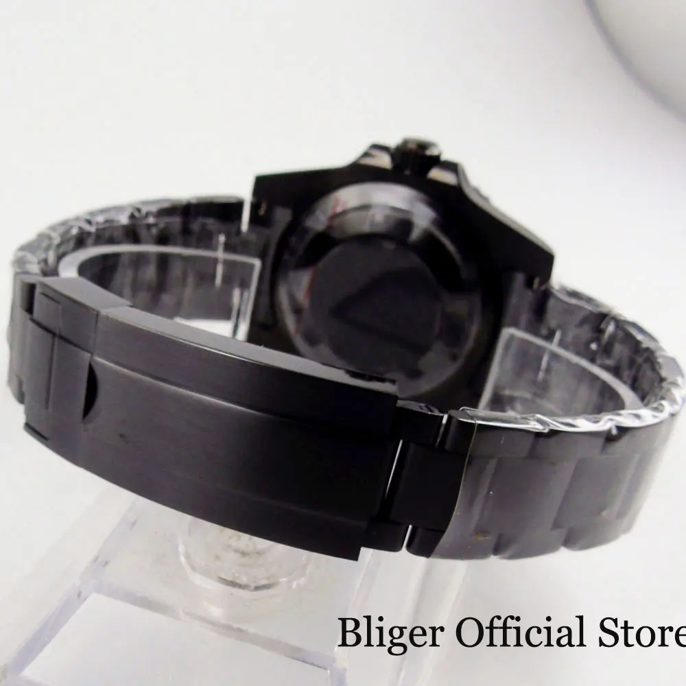 Мужской чехол для часов 40 мм с покрытием из черного PVD сапфировое стекло + ремешок