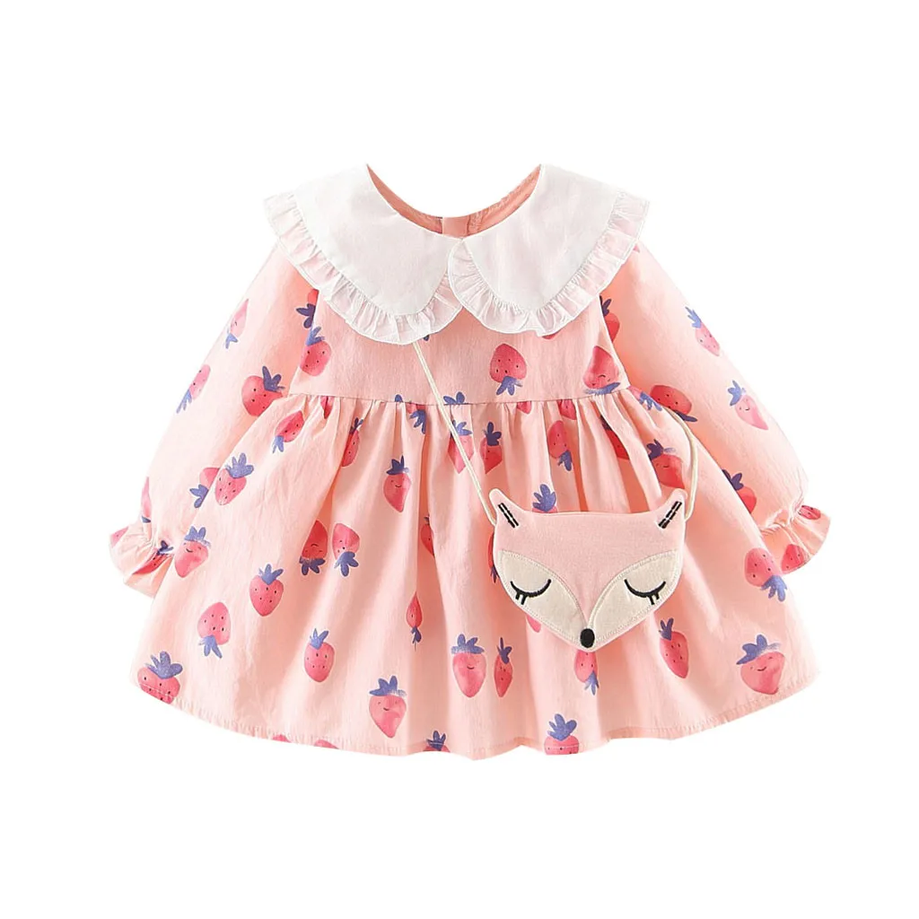 Toddler Girl Dresses Baby Kids Girls Dress Ruffles Doll Collar Strawberry Casual Clothes Vestido Bebes | Детская одежда и обувь