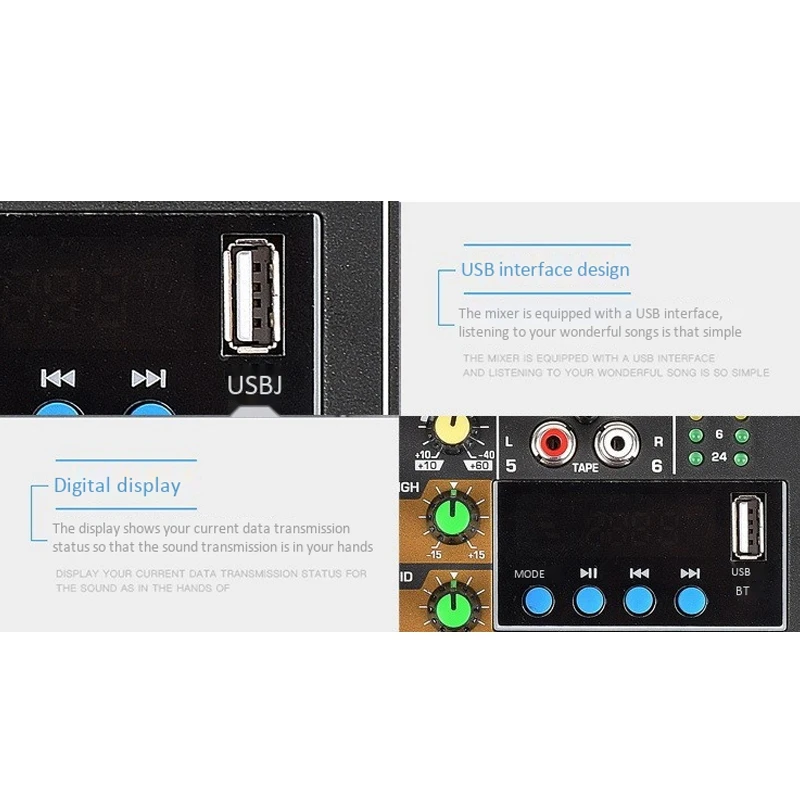 

FX-4U Professional 4-Channel USB Jack Portable o Sound Mixer Bluetooth o Sound Mixer(EU Plug)