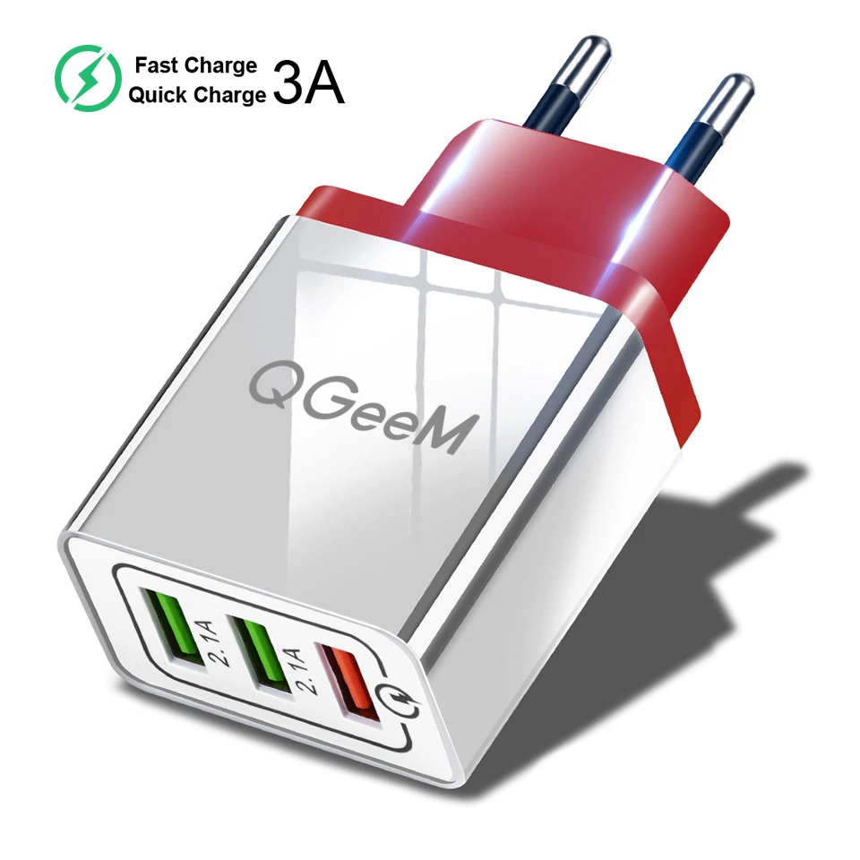 Red QGEEM 3 USB зарядное устройство Быстрая зарядка 3,0 быстрое USB настенное зарядное устройство портативное мобильное зарядное устройство QC 3,0 адаптер для Xiaomi iPhone X EU US Plug - Тип штекера: Red
