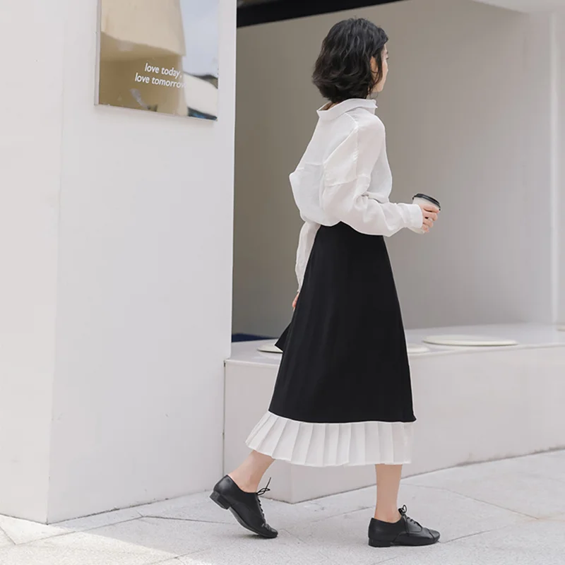 REALEFT/элегантные длинные юбки трапециевидной формы черного цвета в стиле пэчворк