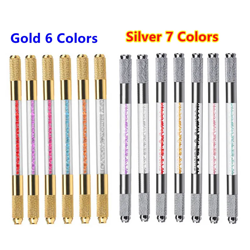 10 шт. мануального татуажа бровей ручки на плоской подошве и круглым иглы Лезвия