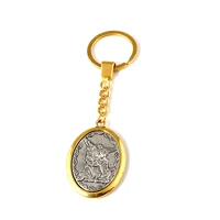 1pcs keychain two tone catholic patron san michael the archangel charms pendants key ring travel protection diy jewelry a 548f