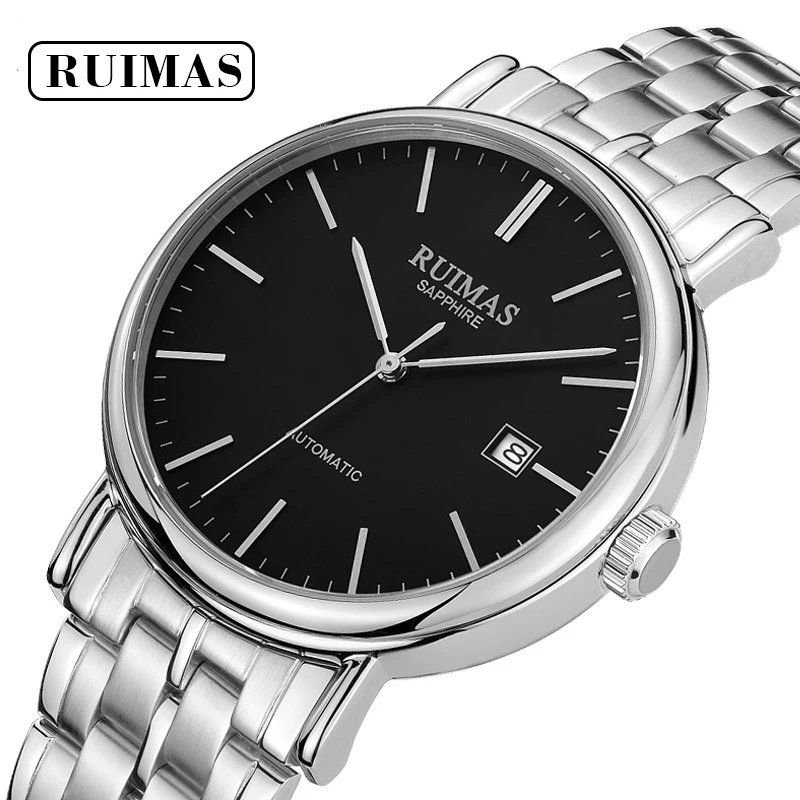 

RUIMAS brand mechanical watches business casual 50M waterproof self-winding watch stainless steel strap sapphire mirror watches