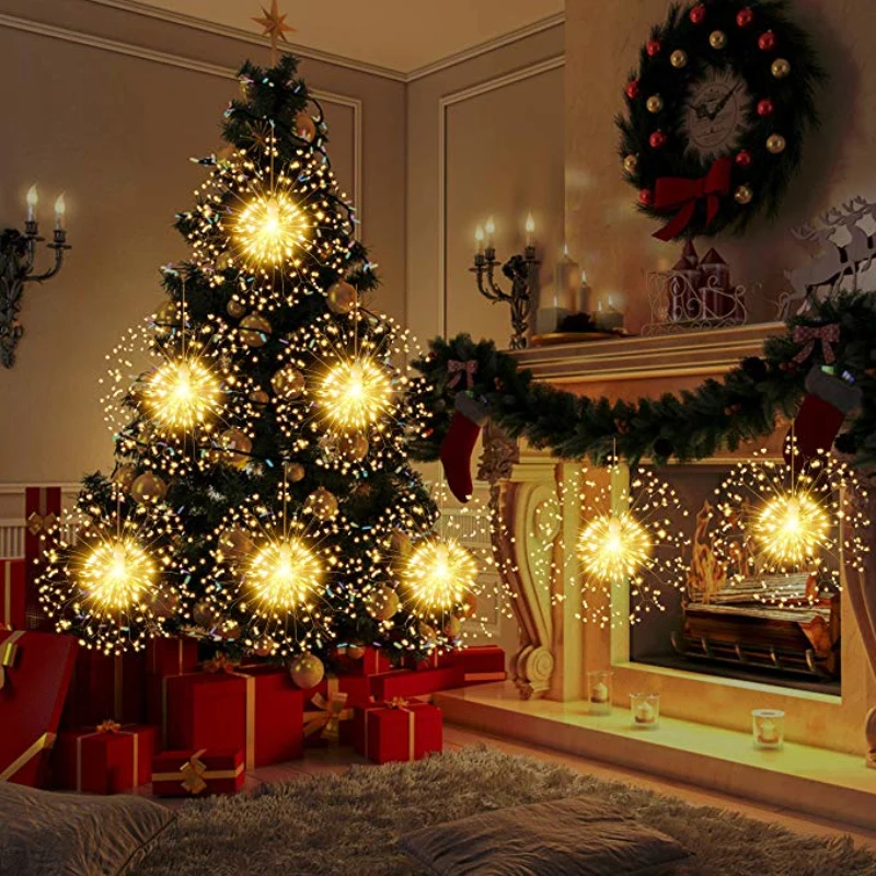 

Eight-function Waterproof Remote Control Battery Box Explosion Light Firework Shape Copper Wire String Light Dandelion Lamp