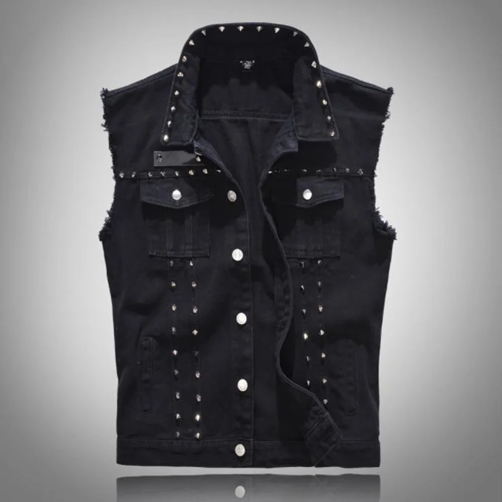 Мужской джинсовый жилет 2021 джинсы с заклепками в стиле хип-хоп джинсовые пальто