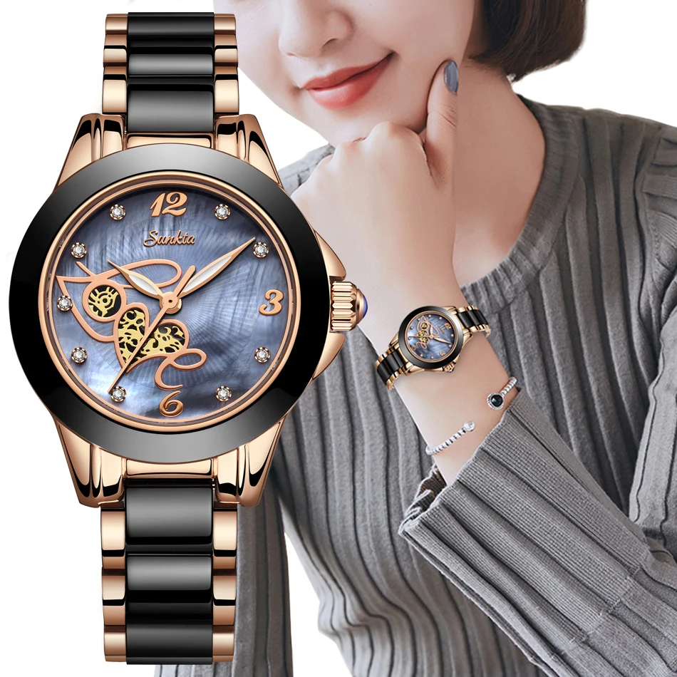 Часы наручные SUNKTA женские брендовые Роскошные модные повседневные