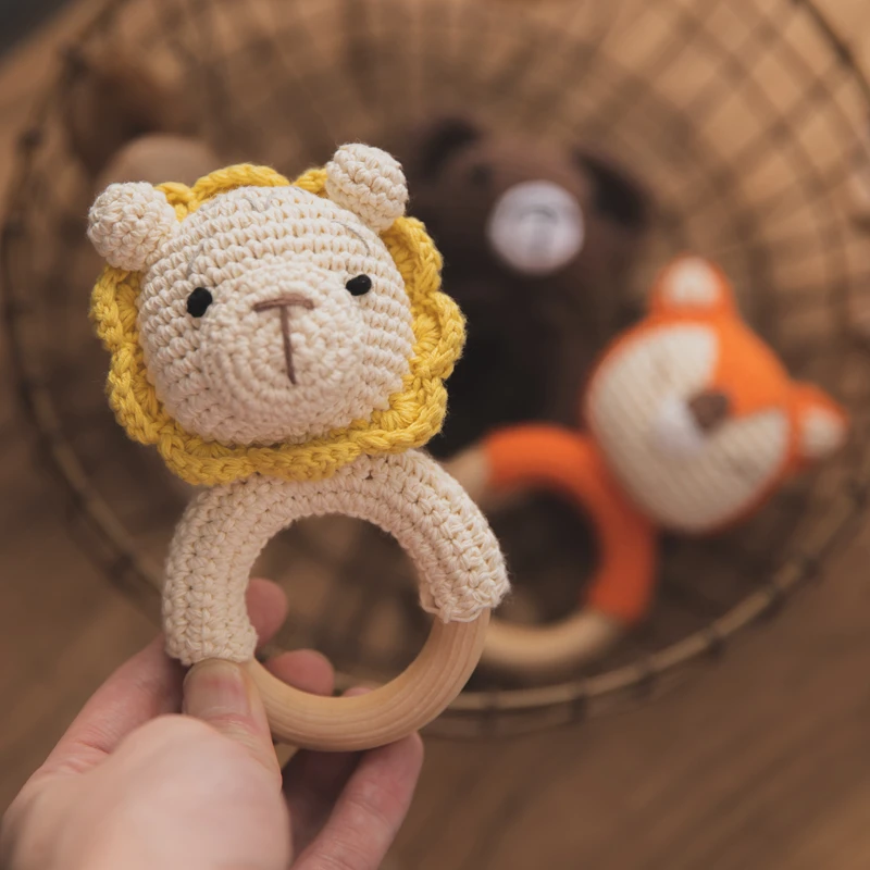 1PCS Newborn Baby Toys Wooden Teether Crochet Pattern Rattle Elephant Toy Amigurumi Rattles Gifts | Игрушки и хобби