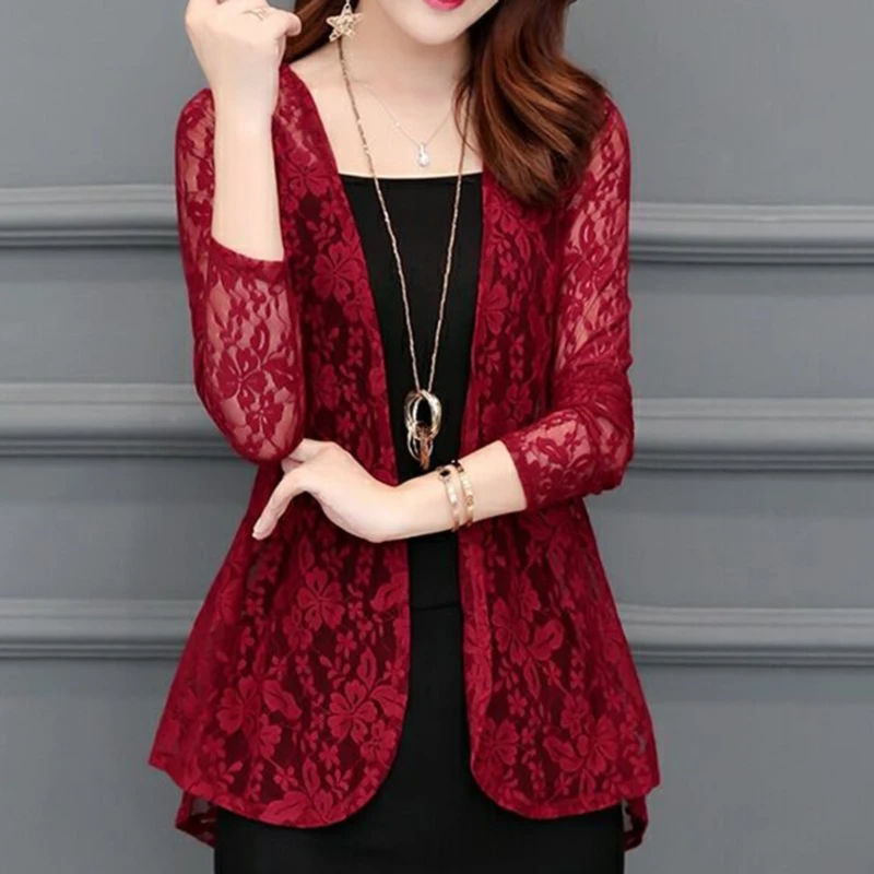 

Women Summer Kimono Cardigan Sunproof Blouse Boho Style Beach Lace Chiffon Sunscreen Outwear Casual Long Sleeve Shirt Cardigan