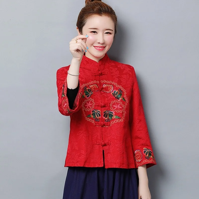 Женские китайские топы с вышивкой ханьфу винтажное пальто этническая