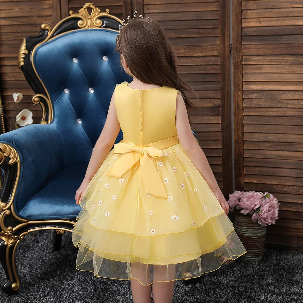 

2020 Summer Children's Dress Princess Dress Flower Girls Catwalk Costume Yellow Floral Dress Super Fairy Sleeveless