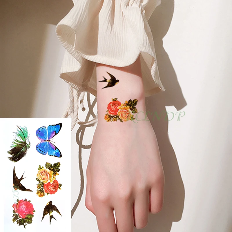 Waterproof Temporary Tattoo Sticker Beautiful Flower Rose Butterfly Bird Fake Tatto Flash Tatoo Wrist Foot Hand for Girl Women | Красота и