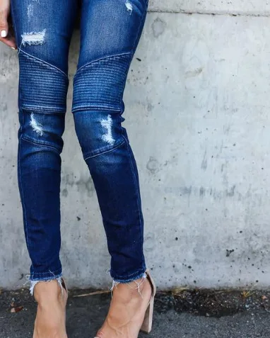 

Women's new fashion slim-fitting fringe crimped elastic pants jeans