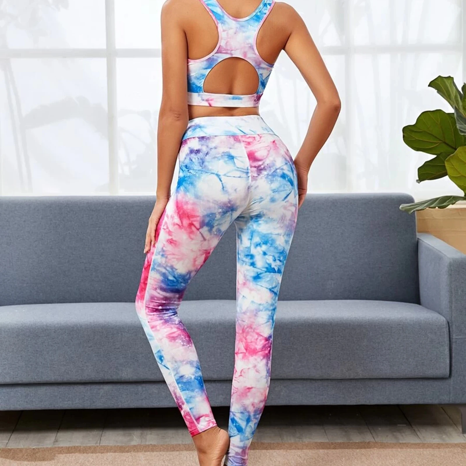 

Women Colorful Printed Sport Bra Crop Tops with Skinny Leggings Yoga Pants Ballet Training Dancewear Two-Piece Workout Outfit