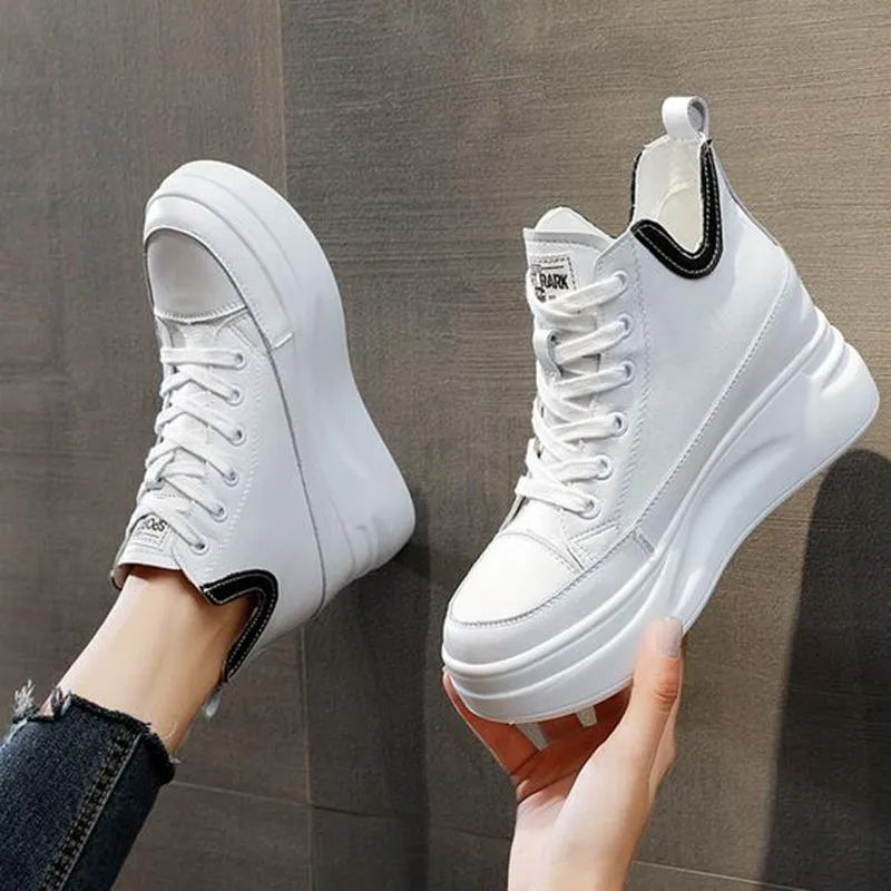 

ZXRYXGS New Light Platform Increased Within High Heels Women Sneakers Shoes Autumn Ankle Boots Fashion Casual Shoes Black White