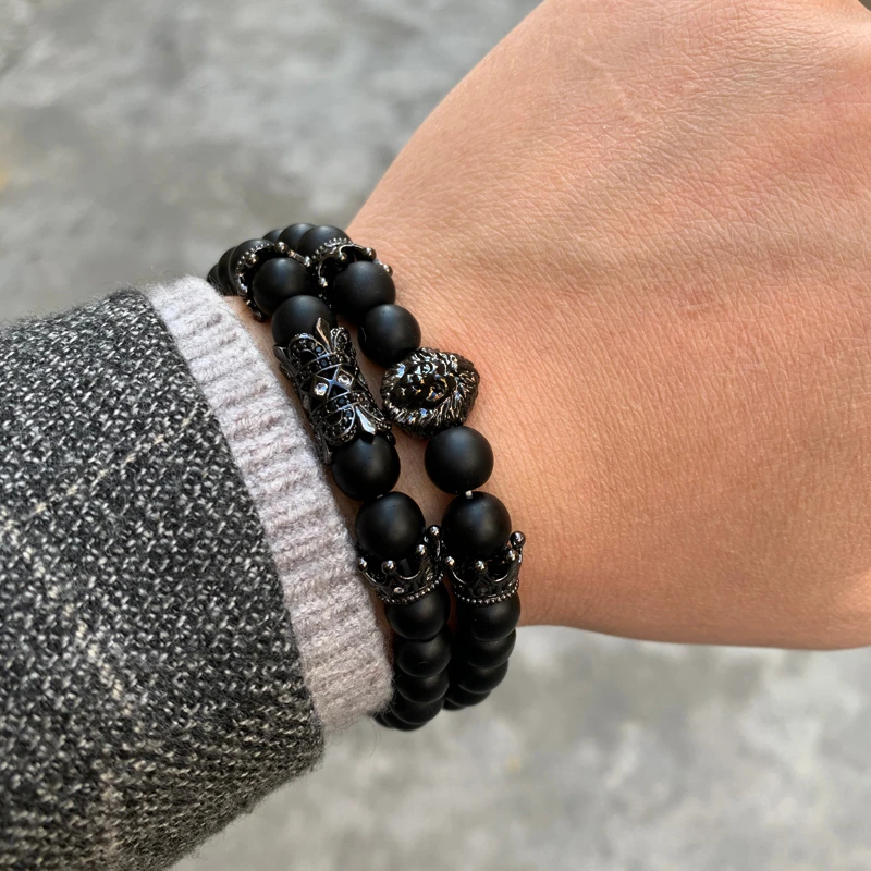 2020 Fashion New Black Crown Leopard Men Bracelet 8mm Stone Matte Bead For Jewelry Gift | Украшения и аксессуары