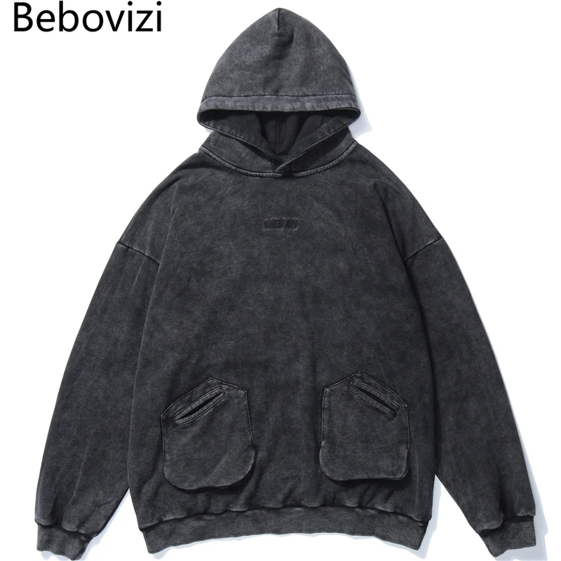

Bebovizi Men Streetwear Washed Hoodies Sweatshirt Hip Hop Harajuku Pullover Pockets Street Wear Oversize Dropshipping Suppliers