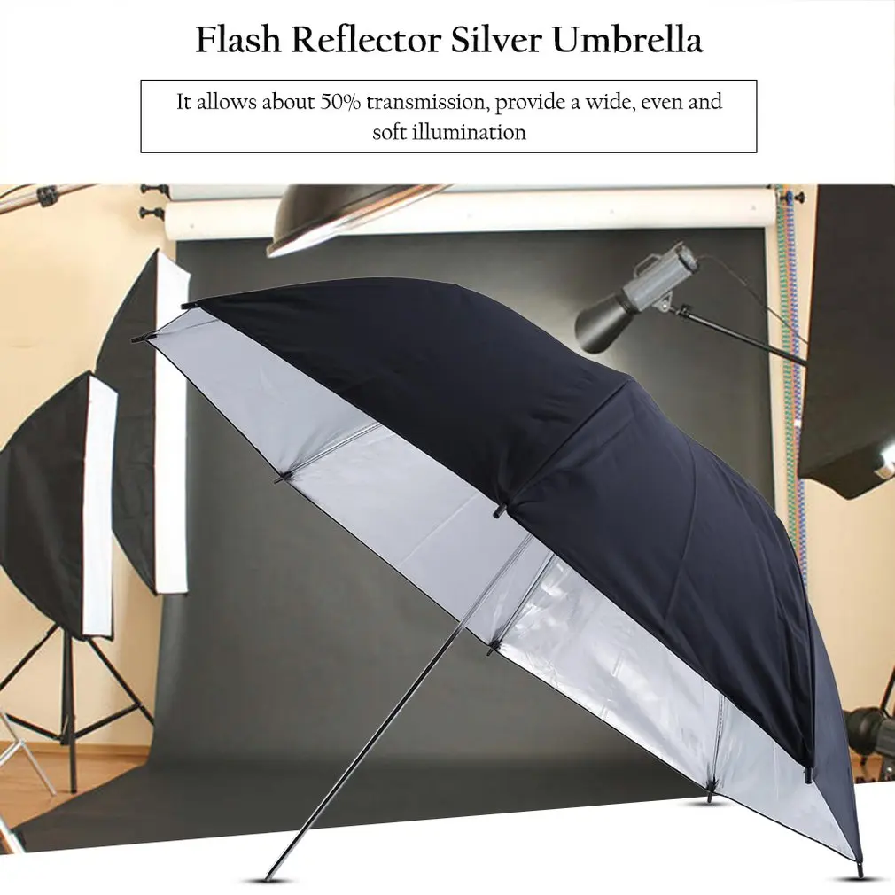 

1pcs 60cm 33\" Photo Studio Flash Light Grained Black Silver Umbrella Reflective Reflector Wholesale ACEHE