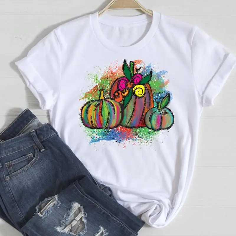 

Women Watercolor Style Holiday Thanksgiving Happy Halloween Autumn Fall Graphic Clothes Tshirt T Female Tee Top Print T-Shirt