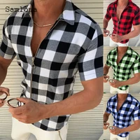 samlona plus size men t shirt sexy mens clothing 2022 fashion zipper top streetwear classic plaid tees shirt casual pullovers