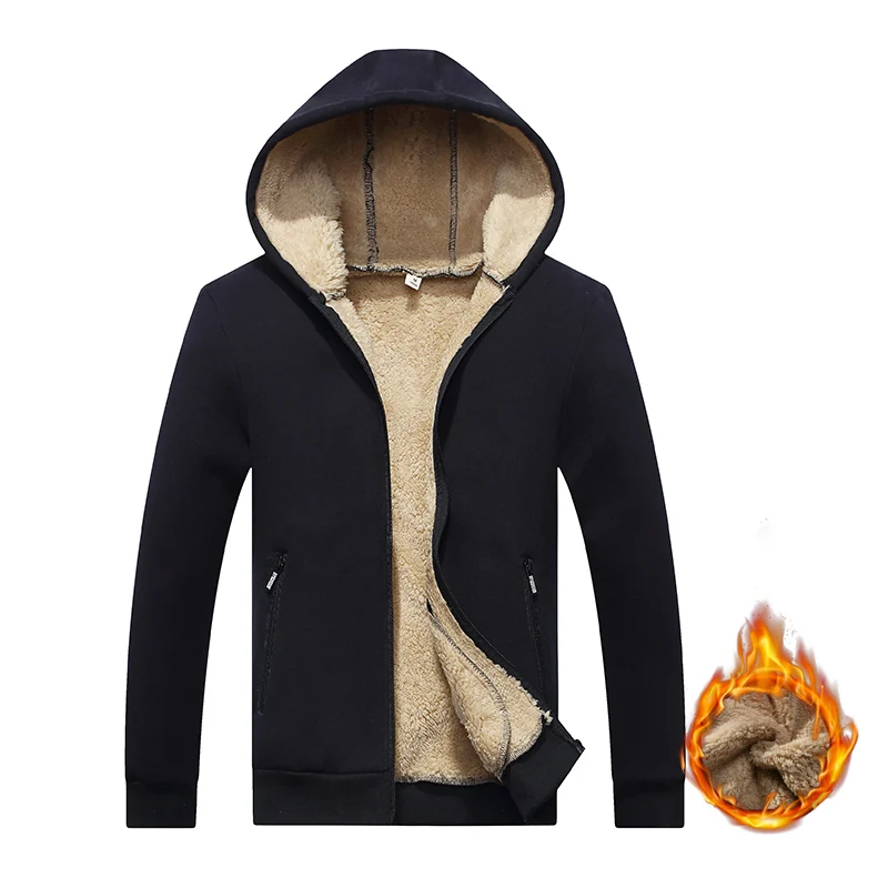

Winter Thickening Hoodies Men Casual Jacket Fur Lining Solid Warm Cloth Zipper Coats Sweatshirts Cashmere Parkas
