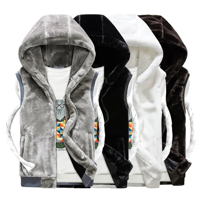 

2019 New Autumn Winter Hooded Vest Cotton Men Outerwear & Coats Fleece Waistcoats Men's Casual Vests Sleeveless Plus Size 4XL