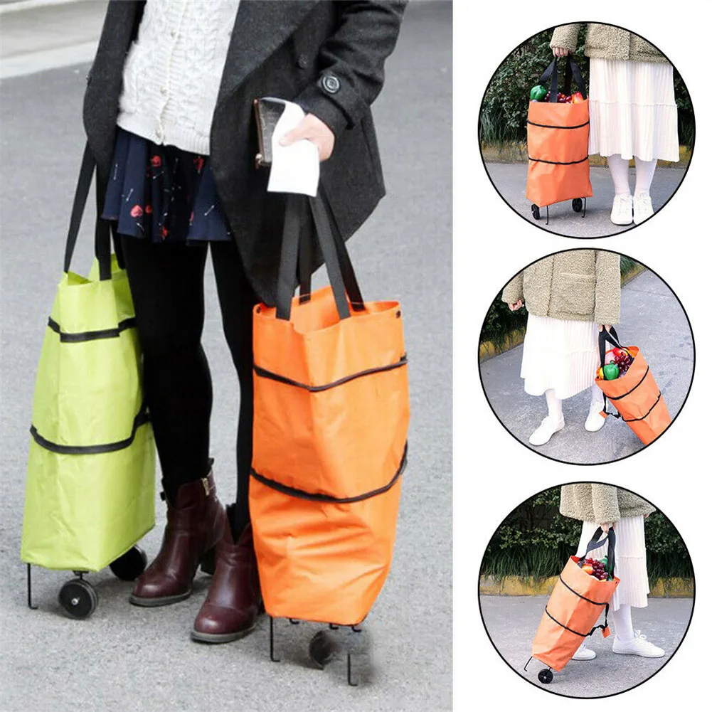

200 Hot Fashion New Bags Folding Shopping Bag with 2 Wheels Portable Shopping Cart Trolley Grocery Luggage Carrier Cart Bag