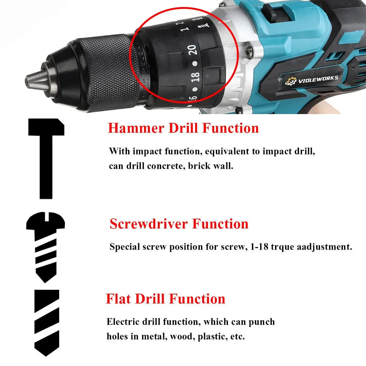 3 IN 1 Cordless Brushless Electric Drill Screwdriver 288VF Li-ion Battery 20+3 Torque Impact Hammer for Makita 18V | Инструменты