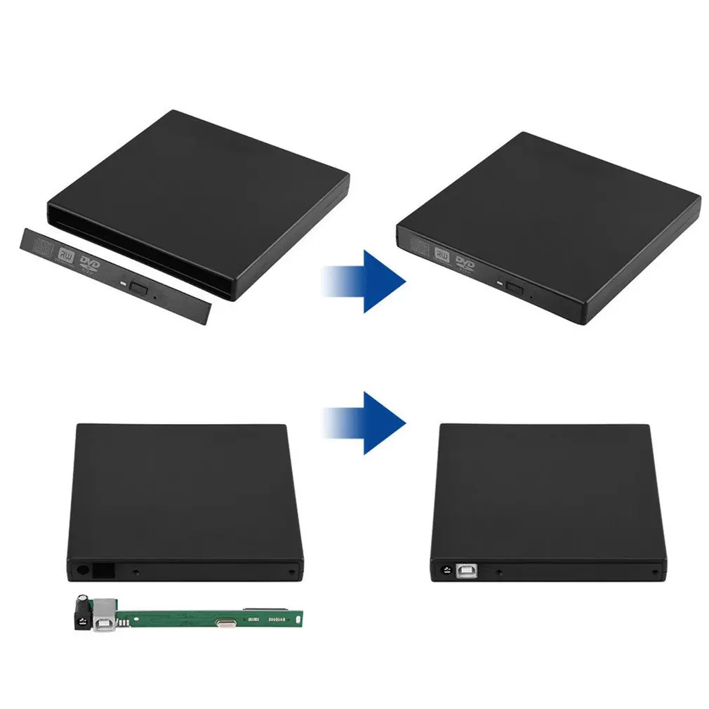 Черный портативный Прочный USB 2 0 Тонкий внешний корпус Корпус для 12 7 мм SATA CD DVD