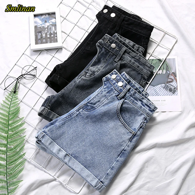 

Smlinan Summer Casual Vintage Denim Shorts Women Fashion High Waist Curling Wide Leg Jeans Short Female Sexy Club Hotpants