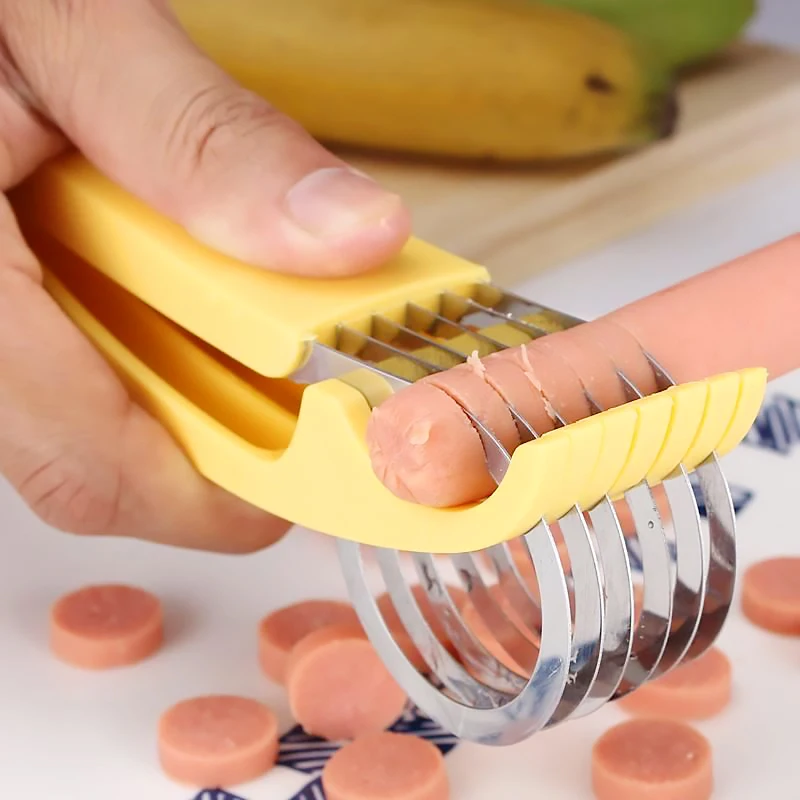 

Kitchen Accessories Banana Slicer Fruit Vegetable Sausage Slicer Stainless Steel Banana Cutter Salad Sundaes Tools Cooking Tools