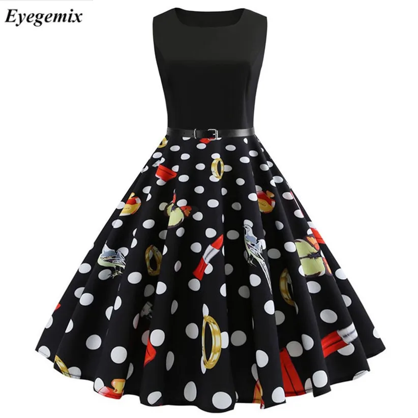 2021 в красный горошек платье для женщин без рукавов большие качели 50 х 60 рокабилли
