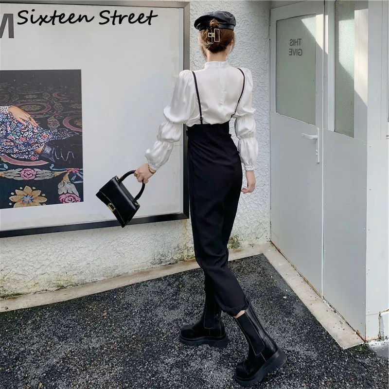 Комбинезон женский однотонный прямой с высокой талией Y2k осень 2020 |