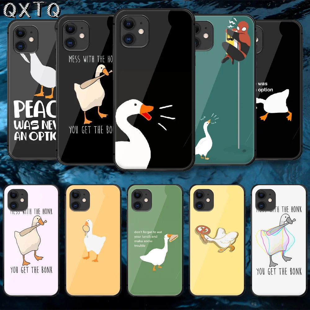 

QXTQ Funny Untitled Goose Tempered Glass Phone Case Cover For IPhone 5 6 7 8 11 12 S Plus Xr X Xs Pro Max Mini Se 2020 Black