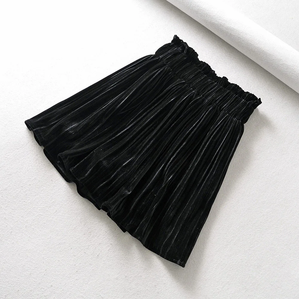 Черная бархатная плиссированная юбка женская готическая уличная однотонная