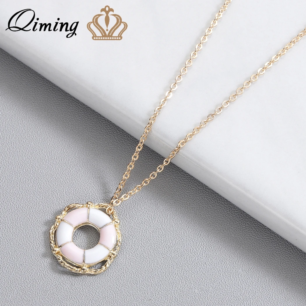 Золотое массивное ожерелье QIMING женские брендовые ювелирные изделия круглое