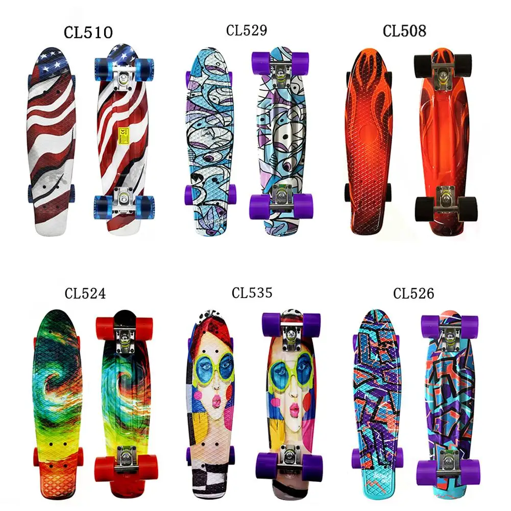 

22 Inch Skateboard Mini Cruiser Retro Skateboard High Resilience PU Four-wheel Small Fish Board For Kids Boys Youths Beginners