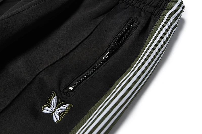

Fashion Streetwear AWGE Needles Sweatpants Women Men Casual Side Striped AWGE Pants Butterfly Embroidery Joggers Needles Trouser