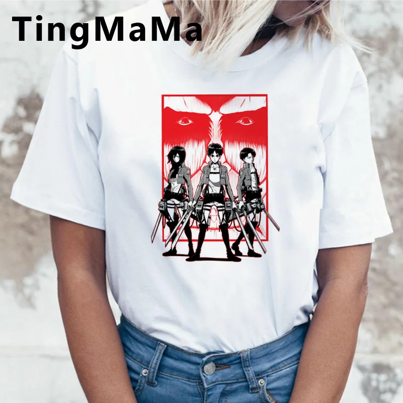 Хит футболка с японским аниме атака на Титанов женская летняя Harajuku Забавные