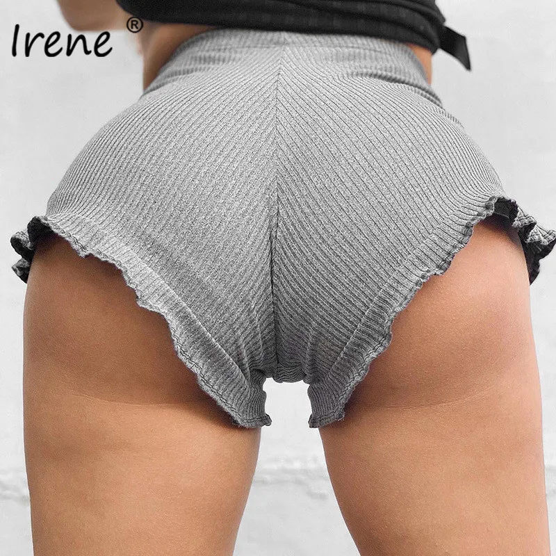 

Женские короткие шорты с оборками Irene, черные Повседневные базовые спортивные шорты с высокой талией, уличная одежда, лето 2021