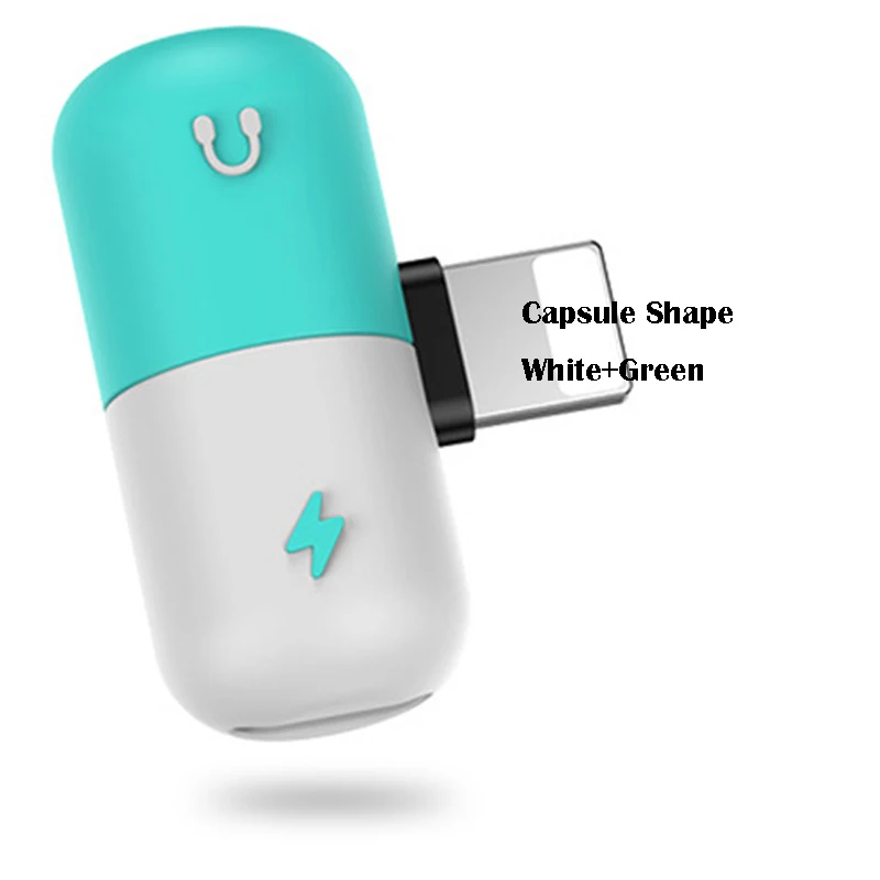 2 в 1 адаптер для наушников с двумя портами для iPhone 7 8 plus X XR XS 11 Pro Max iOS 10 11 12 13 конвертер зарядное устройство для наушников аудио - Цвет: White Green
