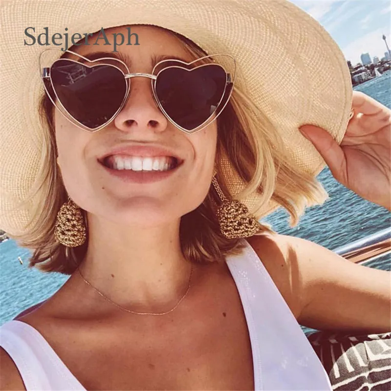 Винтаж розовый солнцезащитные очки с оправой в форме сердца Для женщин Брендовая